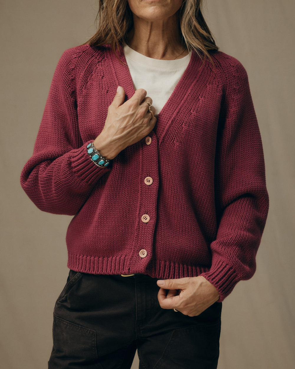 Women's Rustic Cotton Cardigan - Burgundy