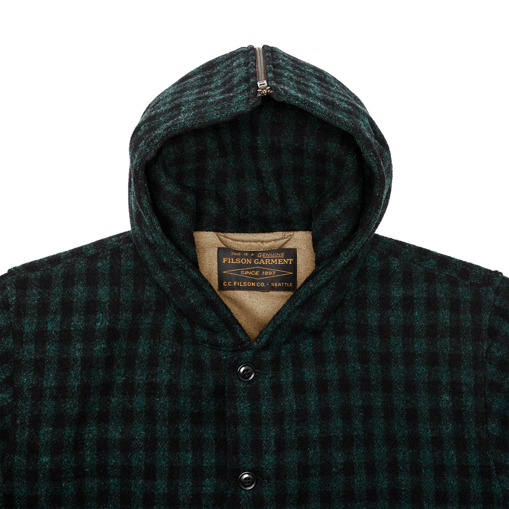 Alternate view of the Filson Mackinaw Wool Hooded Cruiser Jacket - Dark Timber / Black Check