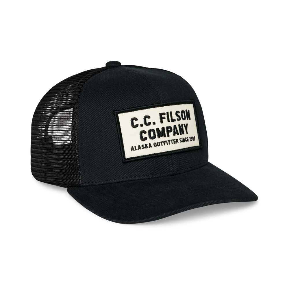 Front-facing image of the Filson Mesh Snap-back Logger Cap - Navy
