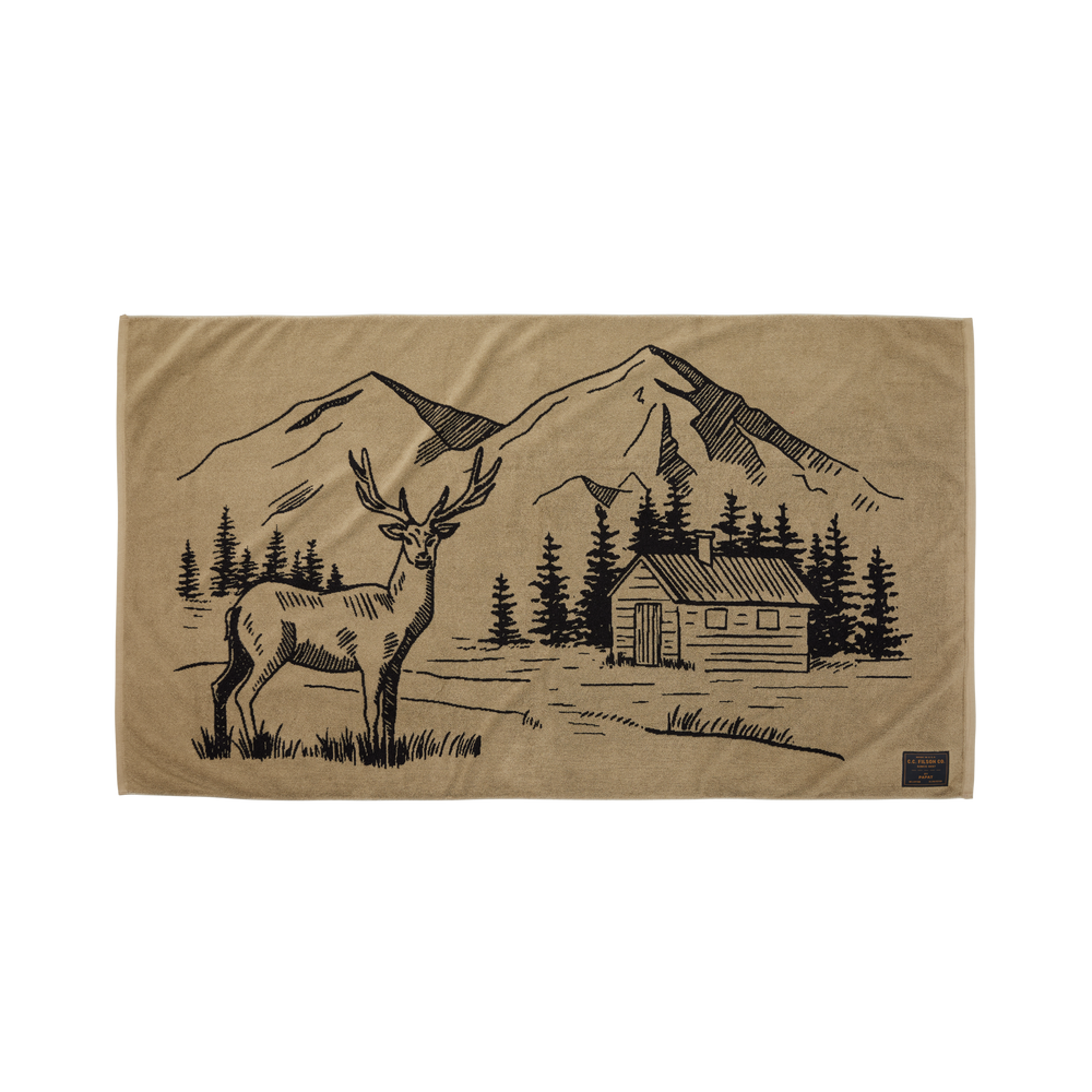 Front-facing image of the Filson Filson Towel - Light Brown/black (camp)