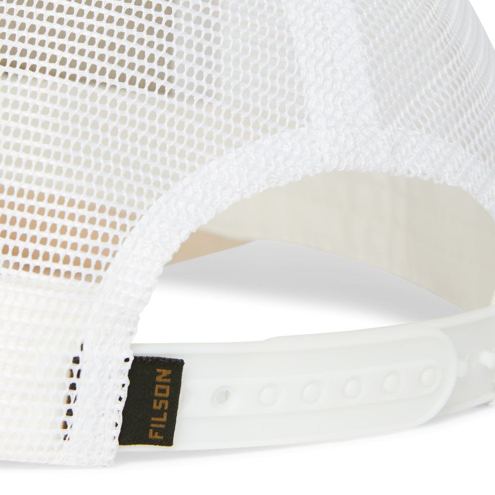 Alternate view of the Filson Mesh Snap-back Logger Cap - White
