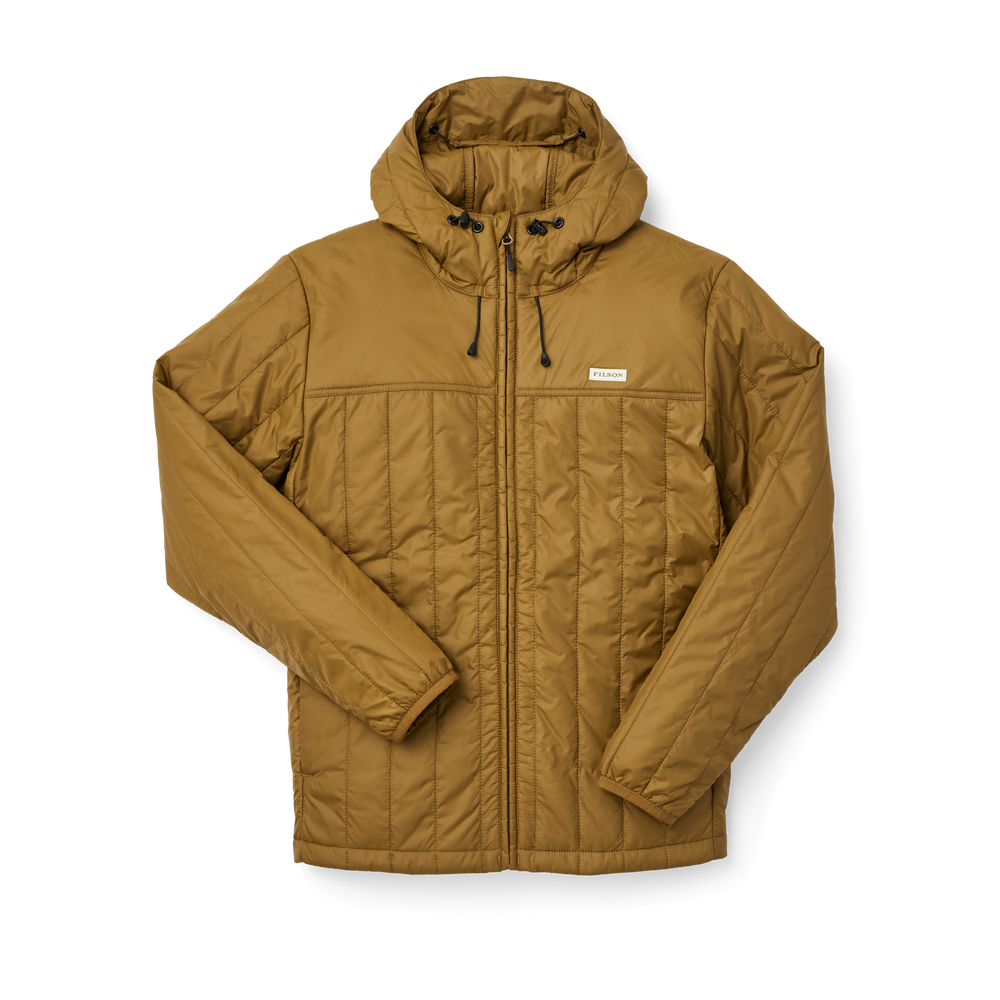 Front-facing image of the Filson Ultralight Hooded Jacket - Gold Ochre
