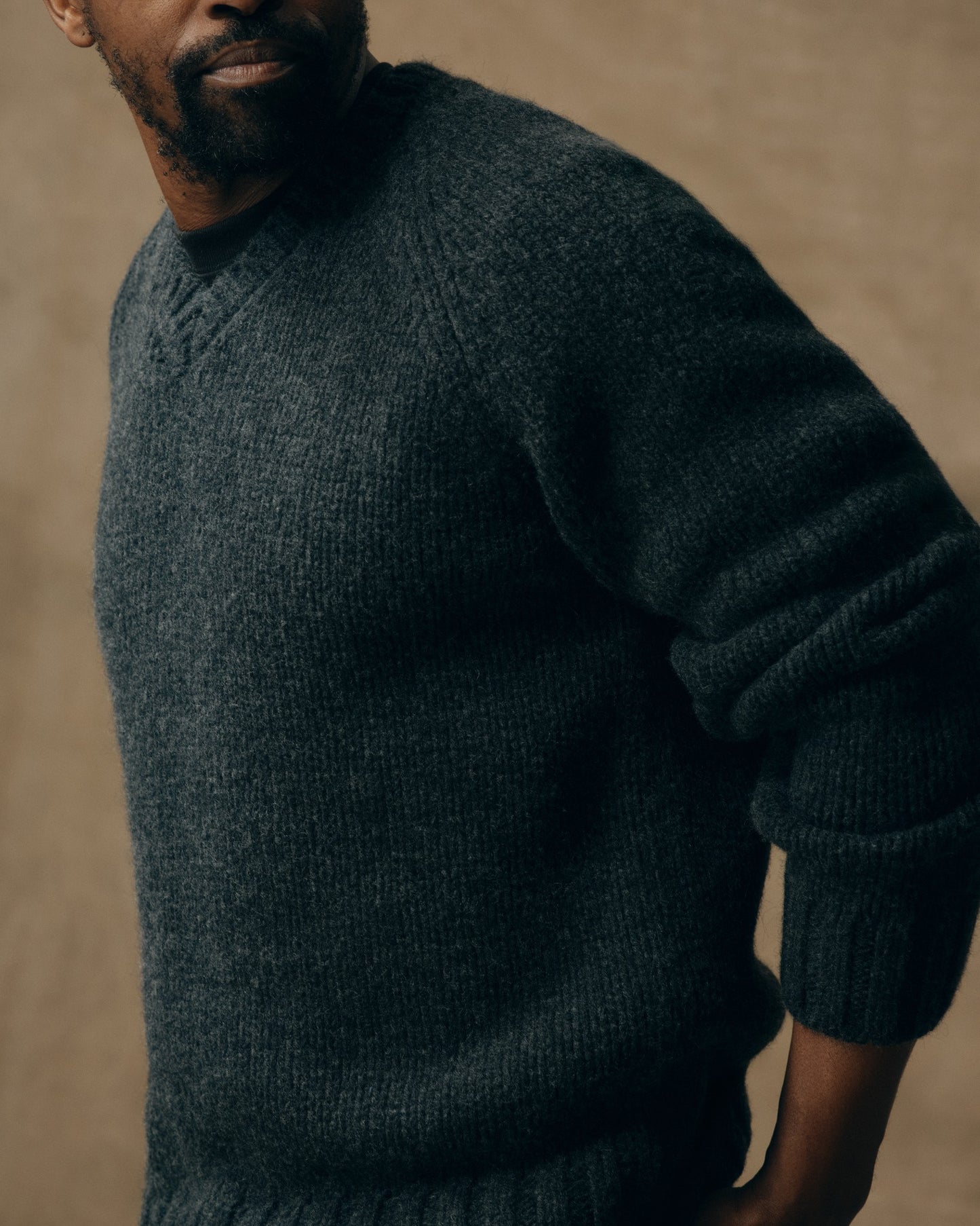 3-gauge Alpaca Blend Sweater - Black Heather