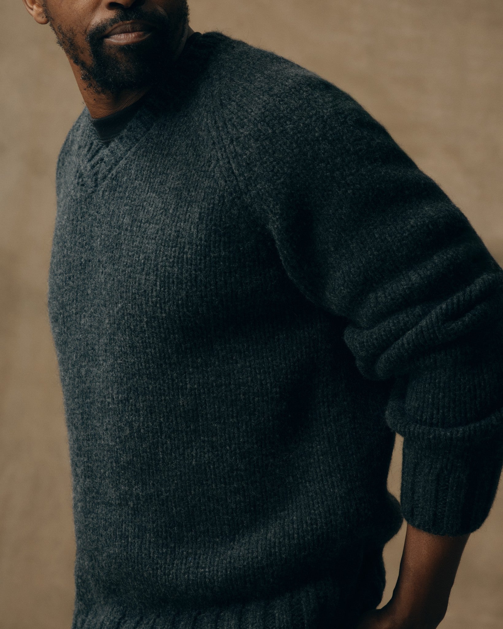 3-gauge Alpaca Blend Sweater - Black Heather