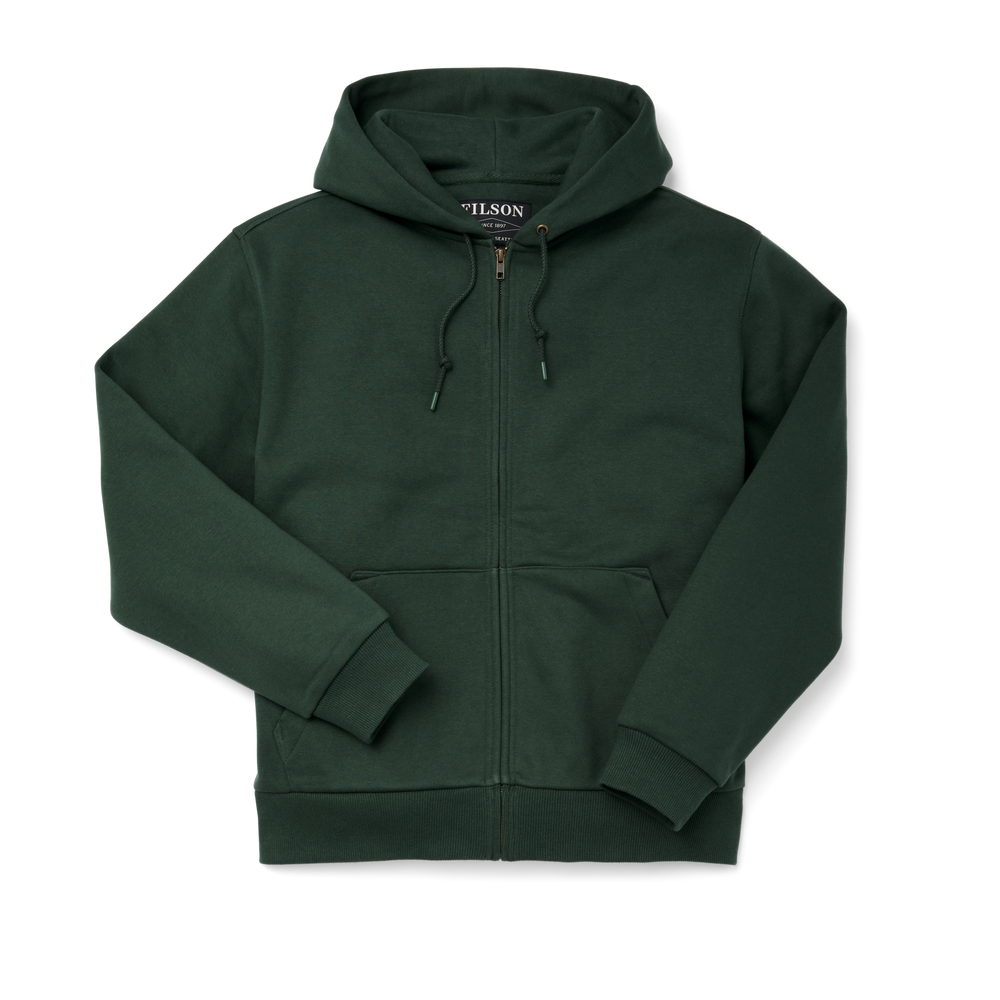 Front-facing image of the Filson Prospector Full-zip Hoodie - Dark Moss