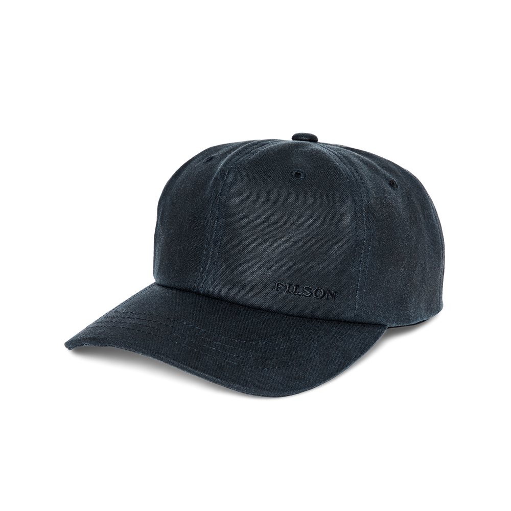 Front-facing image of the Filson Oil Tin Low-profile Logger Cap - Service Blue