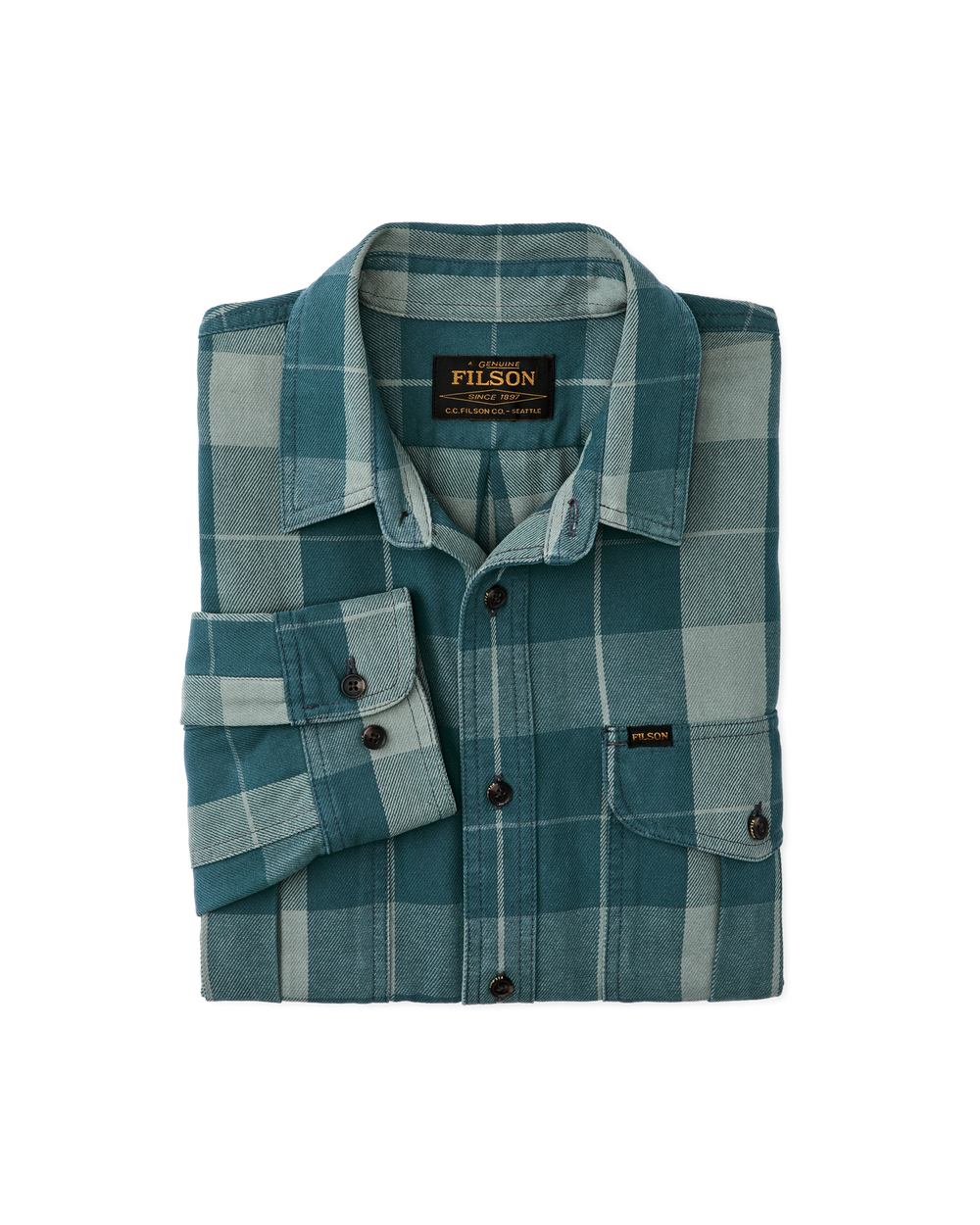 Vintage Wash Alaskan Guide Shirt - Jasper / Dark Teal Plaid | Filson