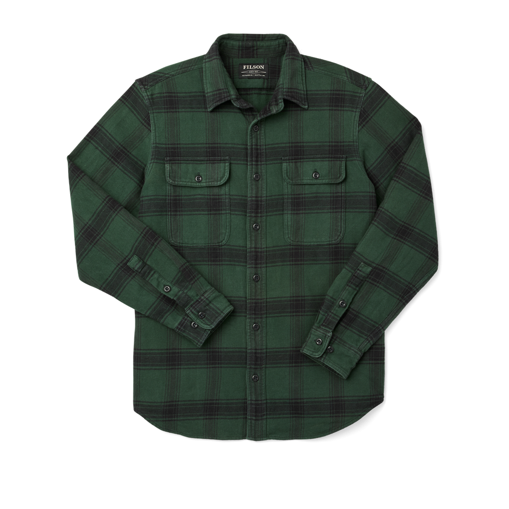 Front-facing image of the Filson Vintage Flannel Work Shirt - Green / Black