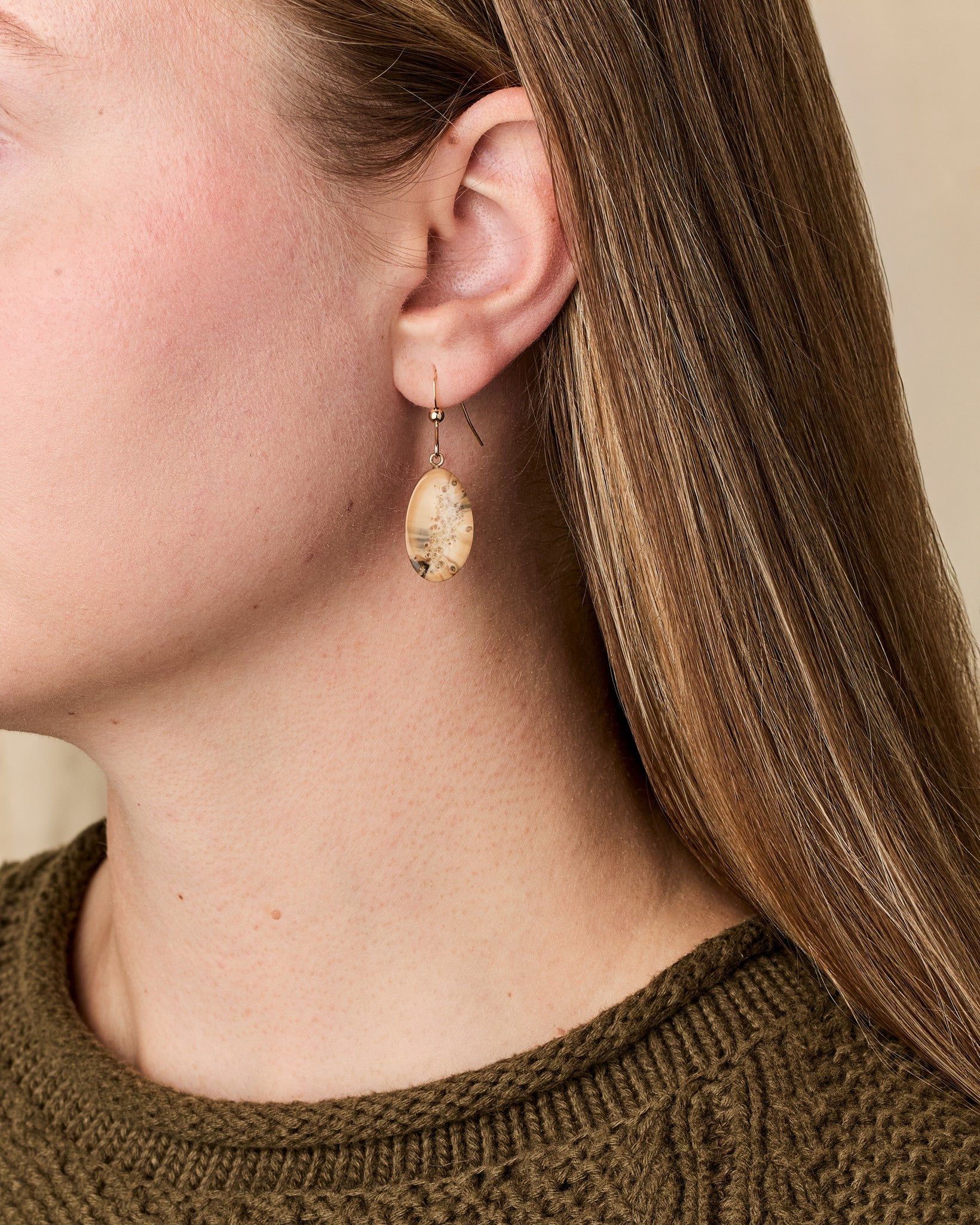 Ivory Jacks 14k Fossil Tusk Slice Earrings - 14kyg