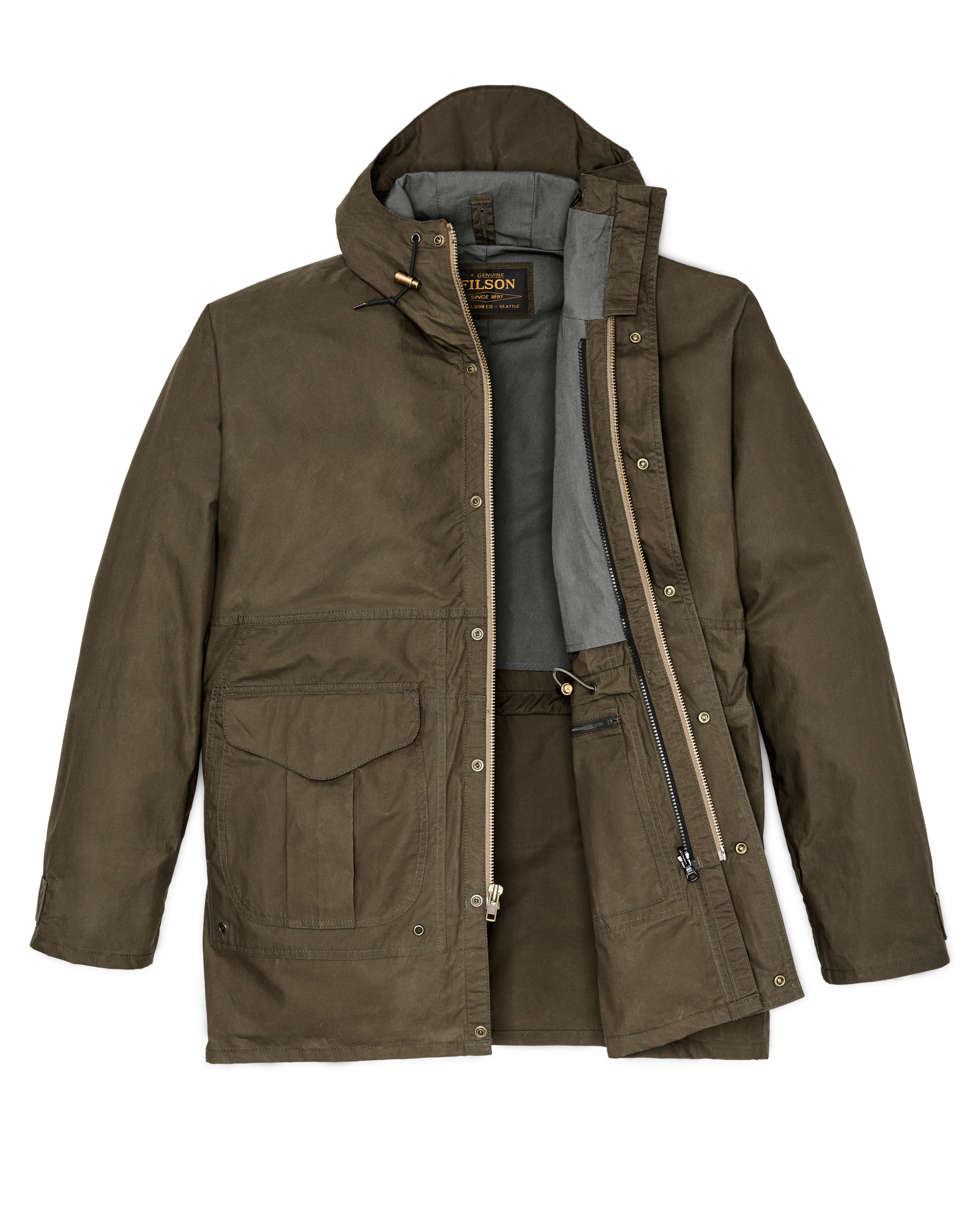 Alternate view of the Filson Dry Wax Omak Coat - Burnt Olive