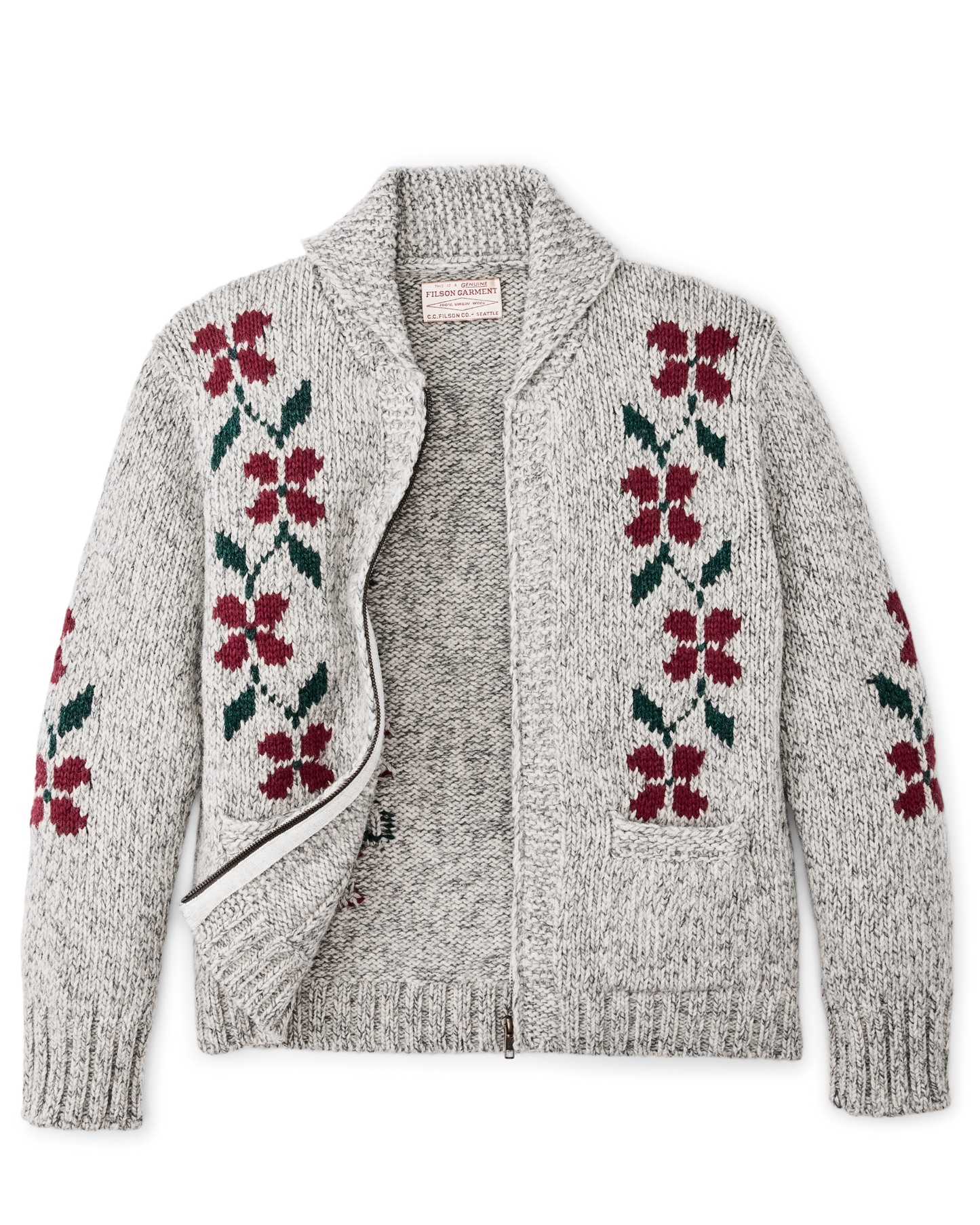Women's Zippered Wool Sweater - Gray / Flower