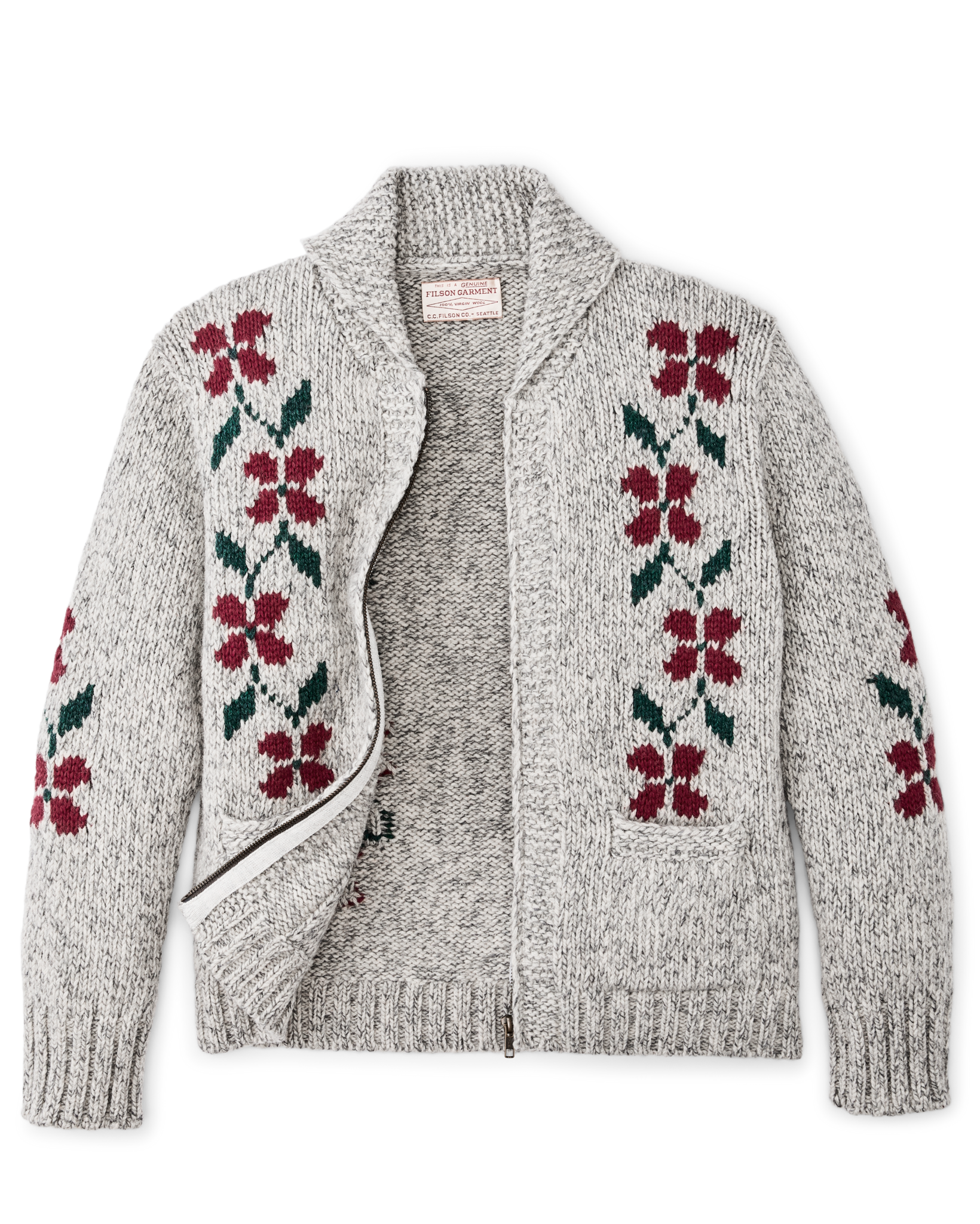 Women's Zippered Wool Sweater - Gray / Flower