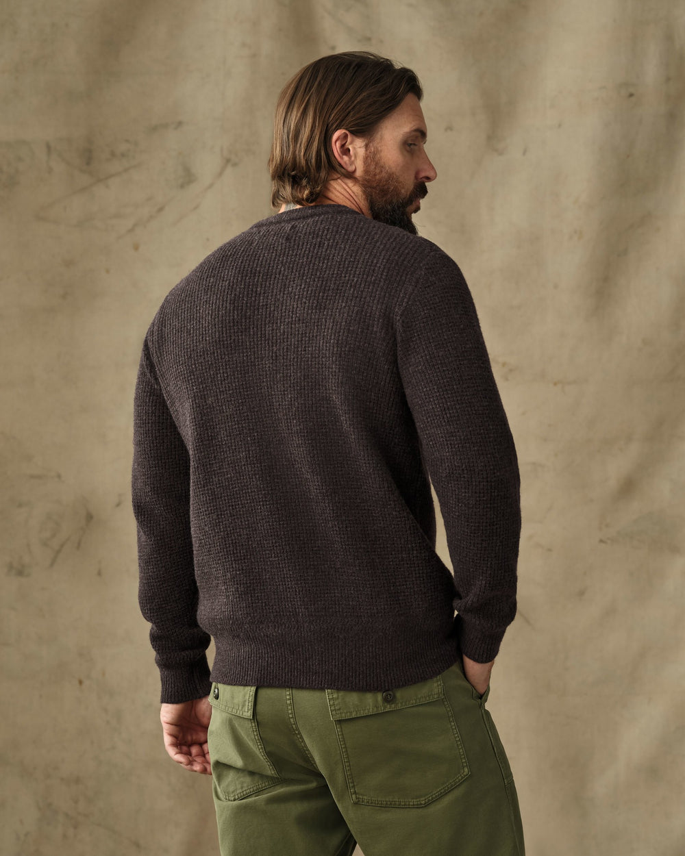 Waffle Knit Merino Wool Sweater - Dark Brown Heather