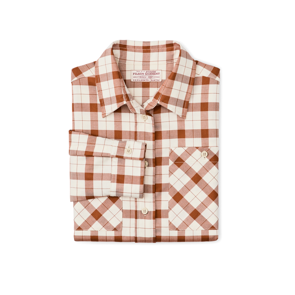 Alternate view of the Filson Women's Light Weight Alaskan Guide Shirt - Light Tan / Brown Plaid