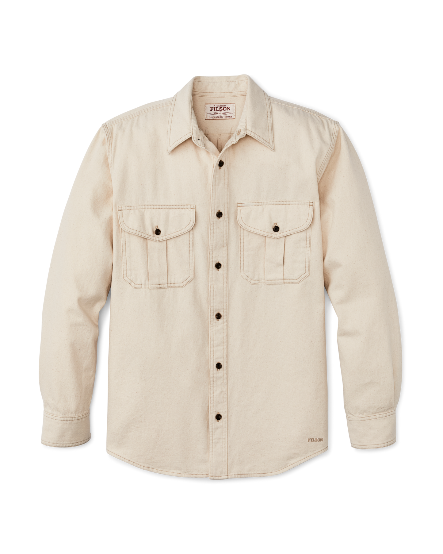 Front-facing image of the Filson Natural Twill Guide Shirt - Natural Seed