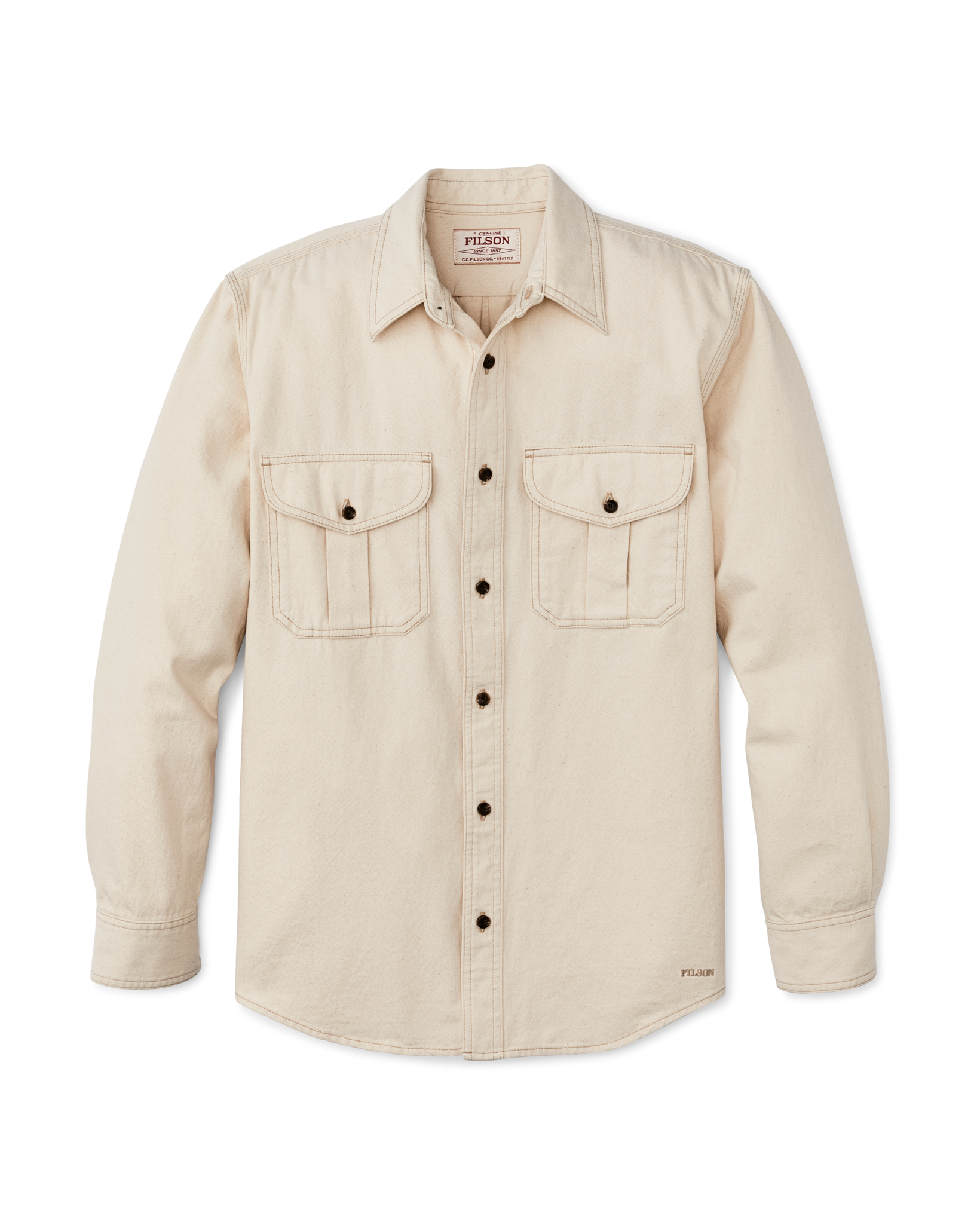 Front-facing image of the Filson Natural Twill Guide Shirt - Natural Seed