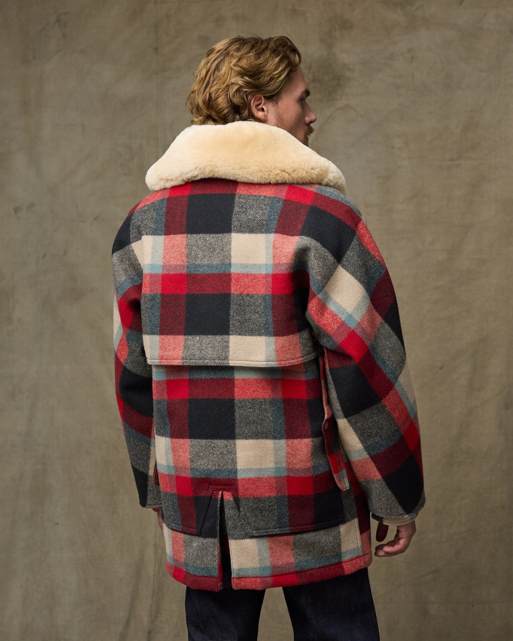 Lined Mackinaw Wool Packer Coat - Red / Cream / Blue Plaid | Filson