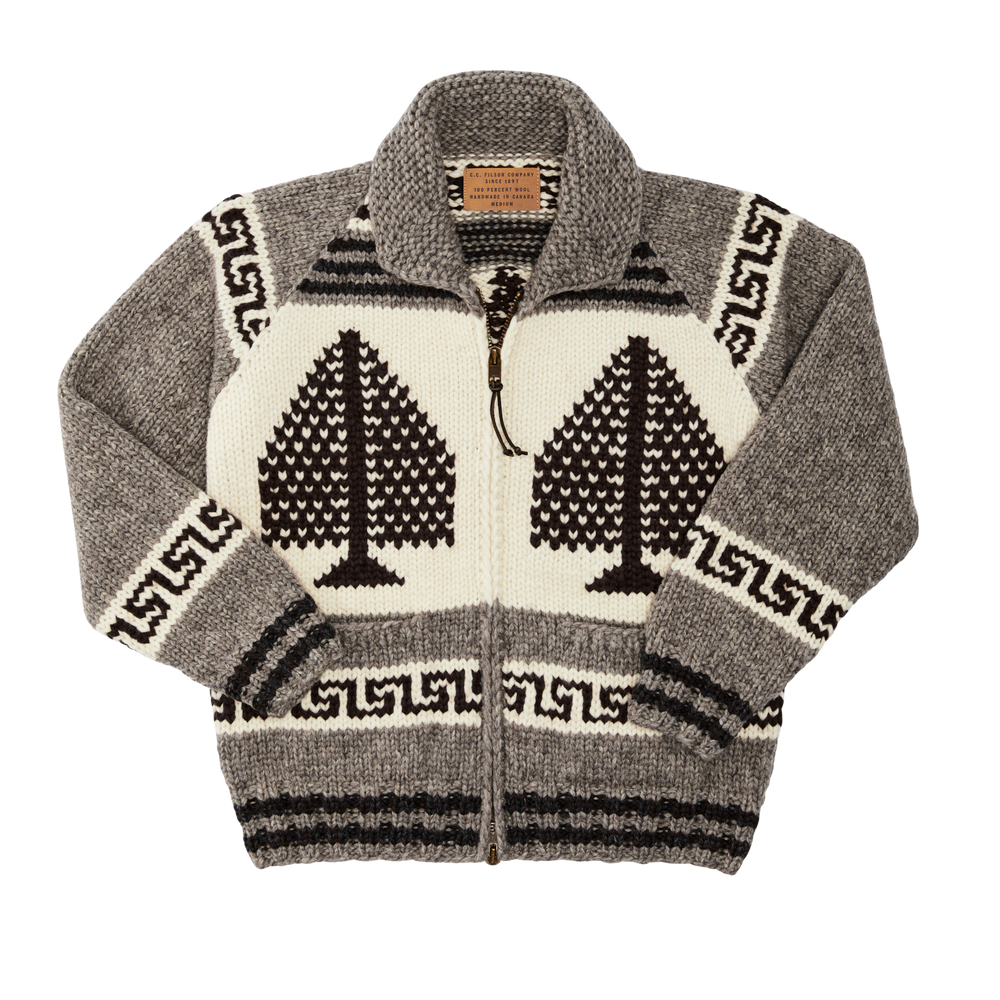 Front-facing image of the Filson Handmade Full-zip Sweater - Natural / Grizzly Bear
