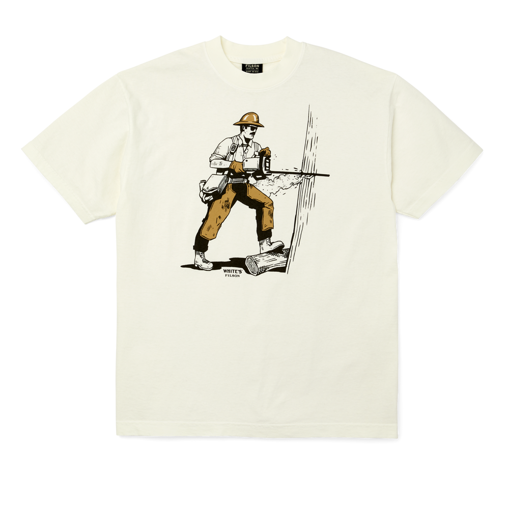Front-facing image of the Filson Filson X White's Boots Graphic T-shirt  - Off White (forestry)