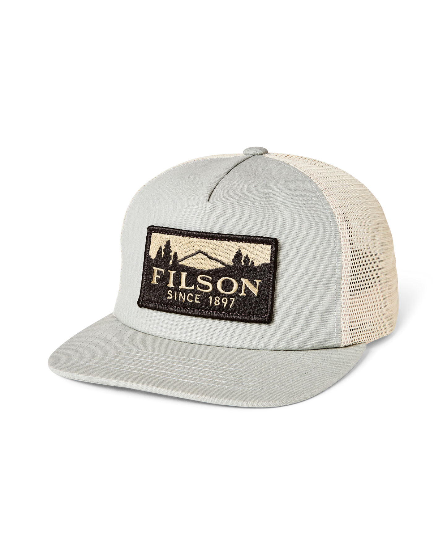 Front-facing image of the Filson Scenic Trucker Mesh Cap - Sage / Khaki