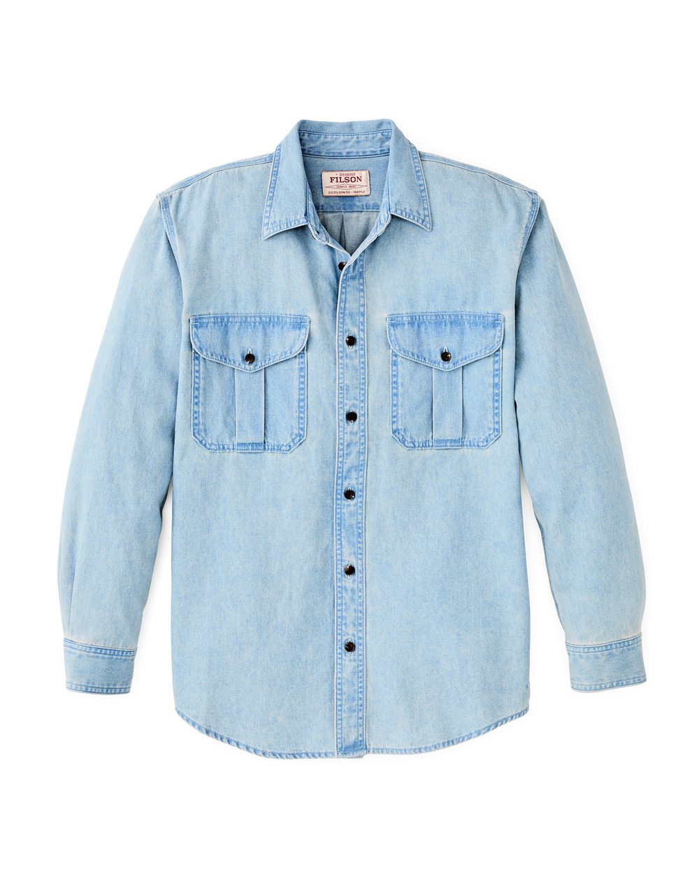 Front-facing image of the Filson Denim Guide Shirt - Light Indigo
