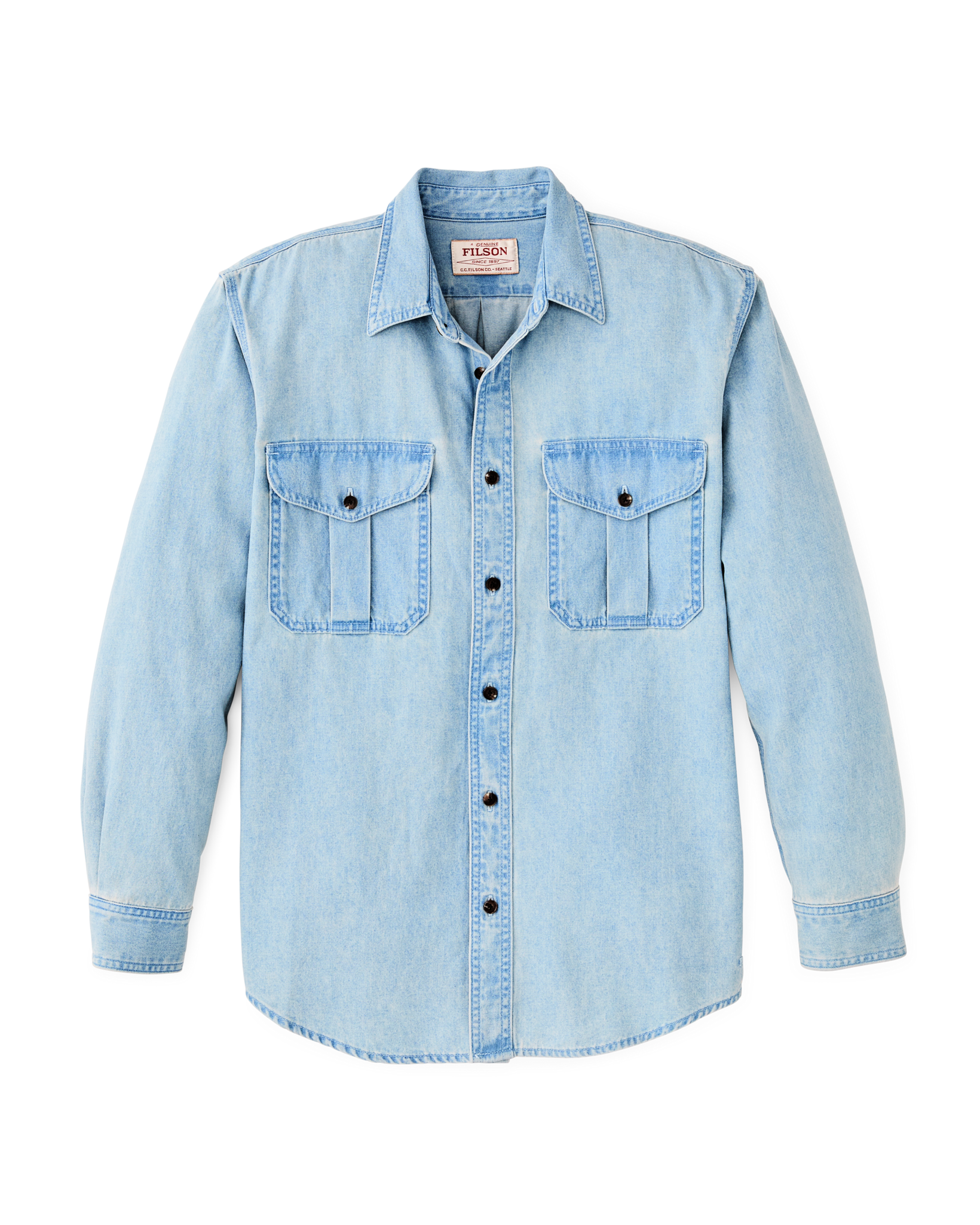 Front-facing image of the Filson Denim Guide Shirt - Light Indigo