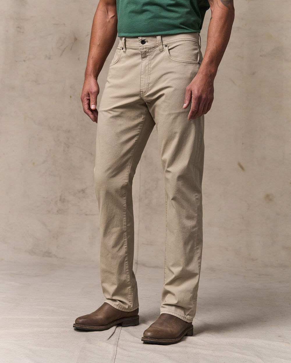 image of a model wearing Filson's Granite Mountain 5-pocket Pants - Buck Tan
