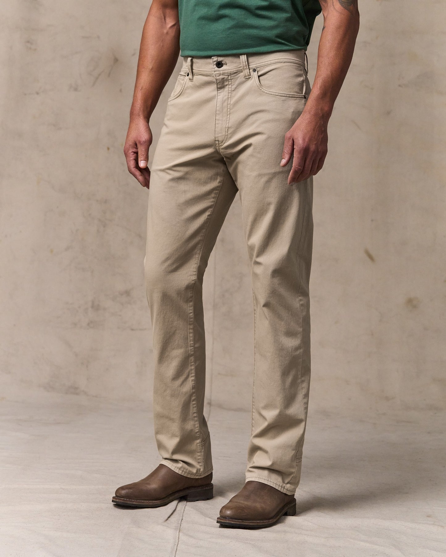 image of a model wearing Filson's Granite Mountain 5-pocket Pants - Buck Tan
