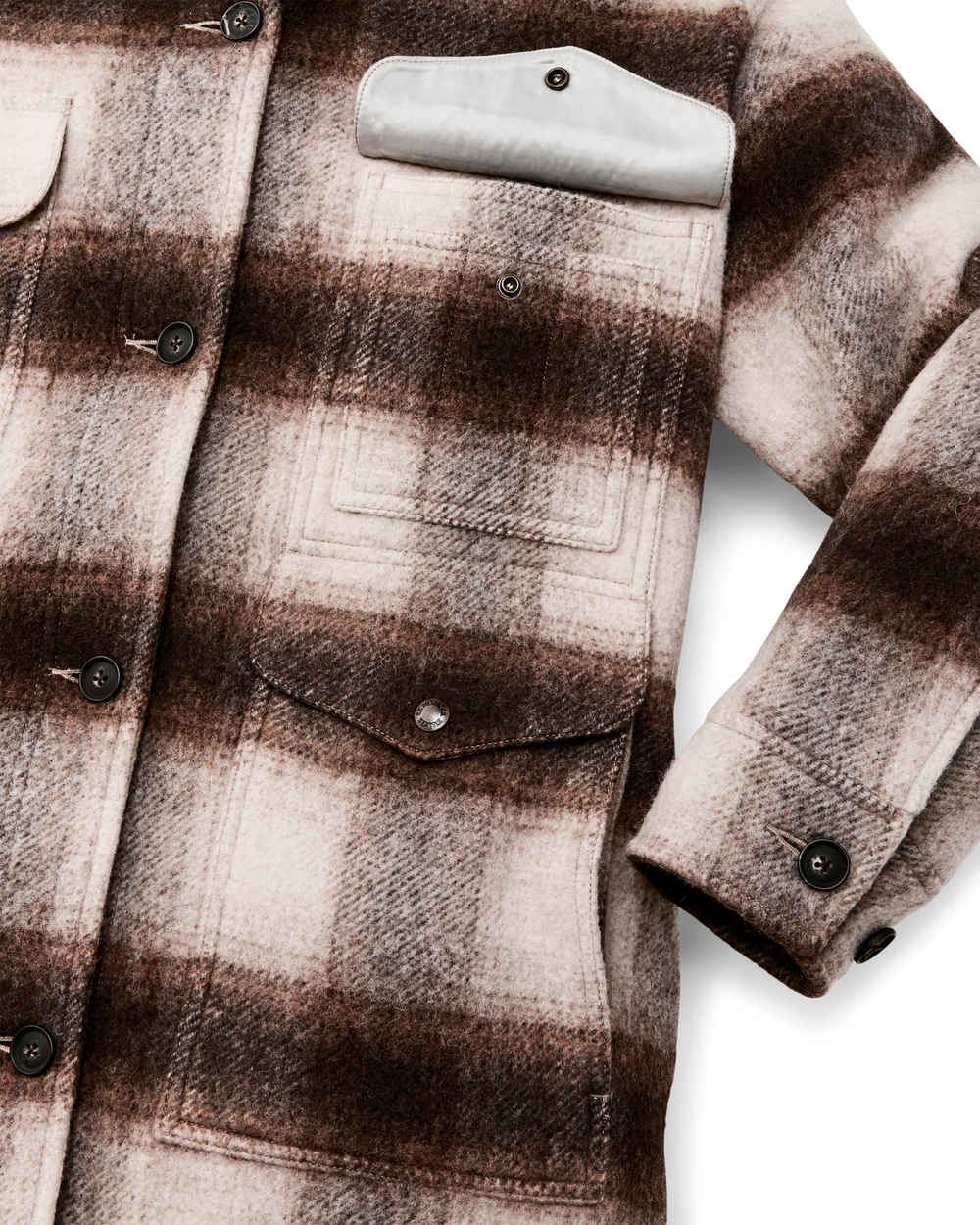 Women's Kodiak Shawl Collar Coat - Cream / Brown Shadow Plaid