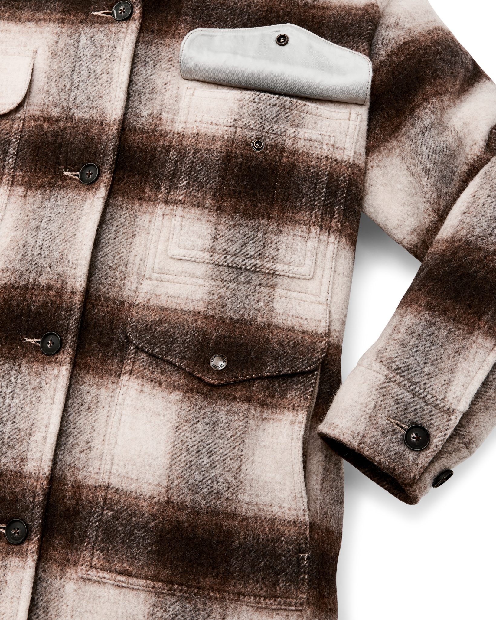 Women's Kodiak Shawl Collar Coat - Cream / Brown Shadow Plaid