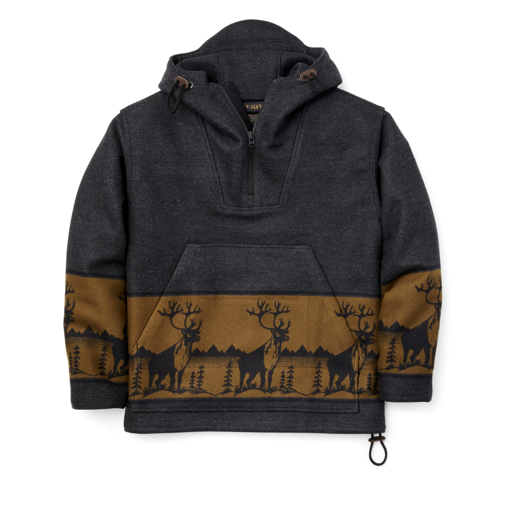 Front-facing image of the Filson Klondike Wool Anorak - Dark Charcoal Heather