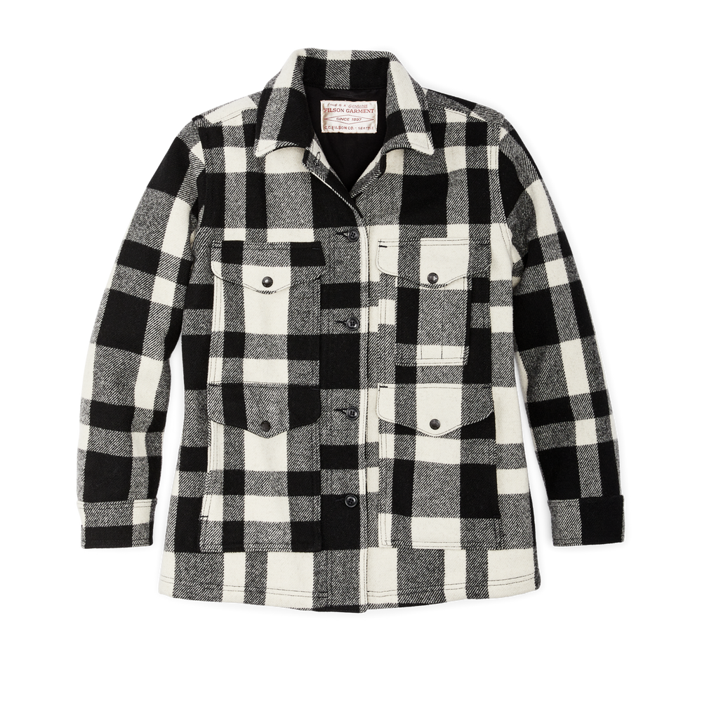 Front-facing image of the Filson Women's Mackinaw Cruiser - Natural / Black Heritage Plaid