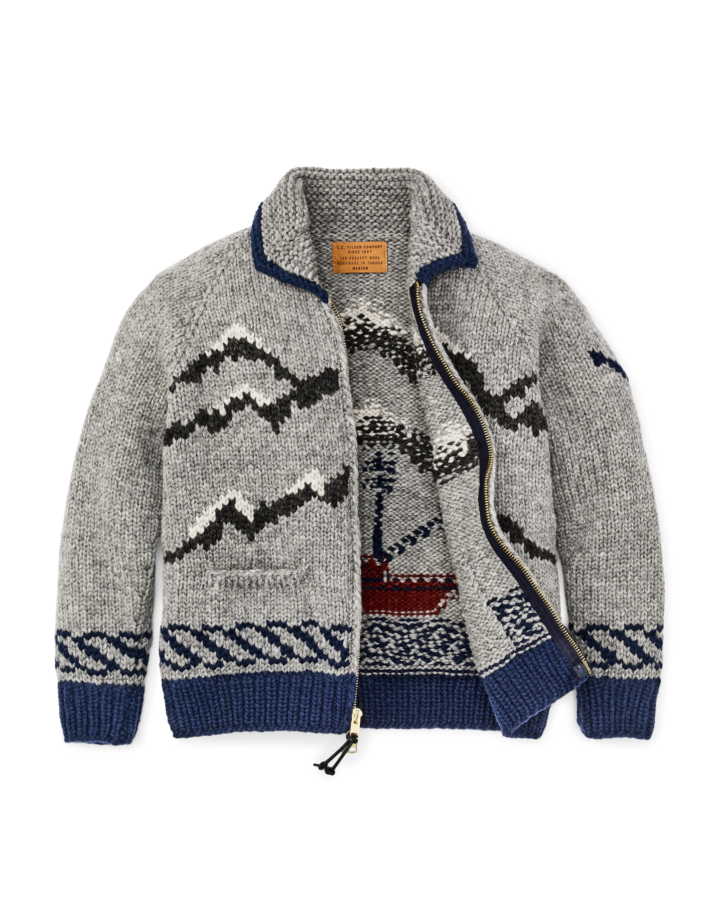 Handmade Full-zip Sweater - Heather Gray / Fishing Boat