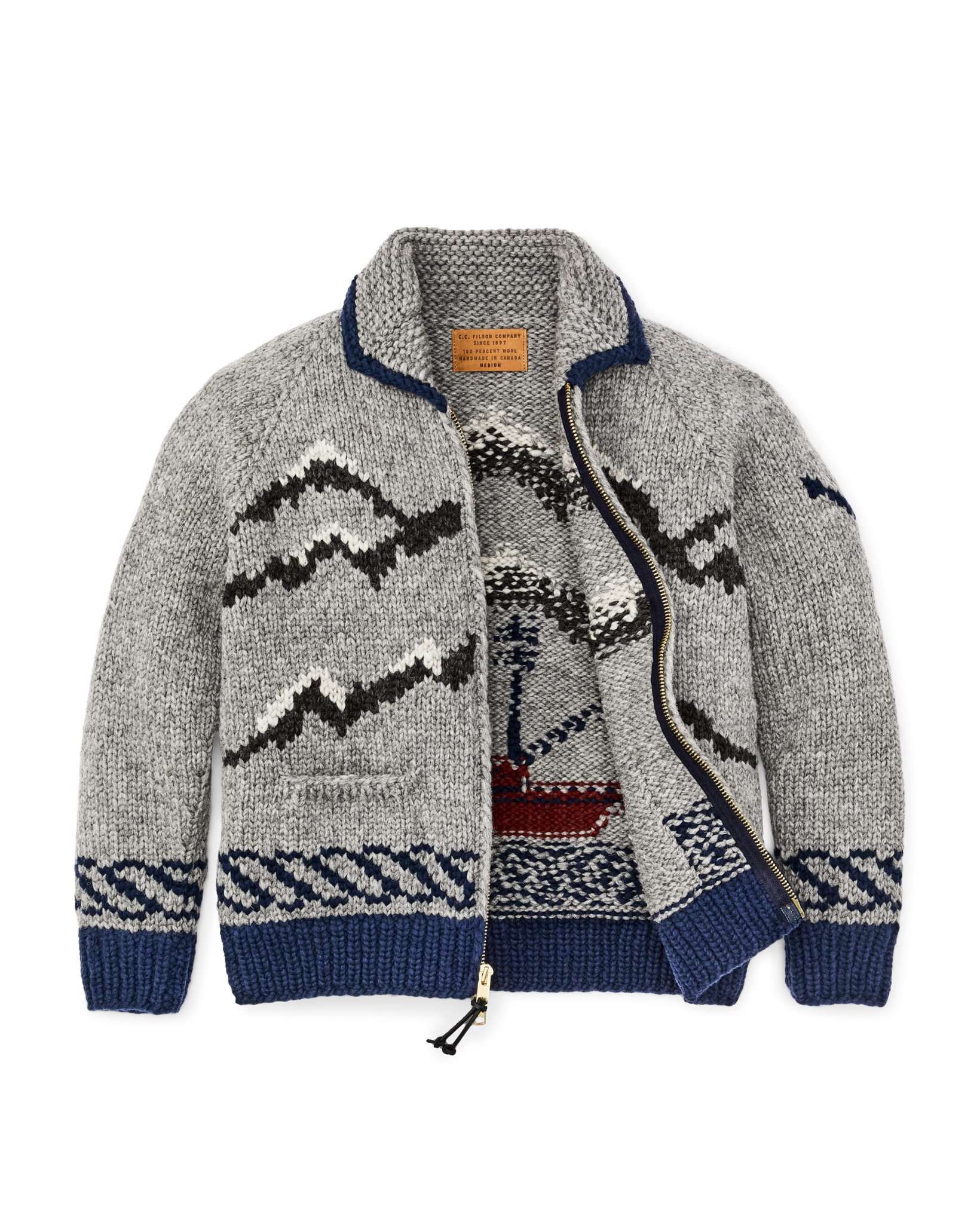 Handmade Full-zip Sweater - Heather Gray / Fishing Boat