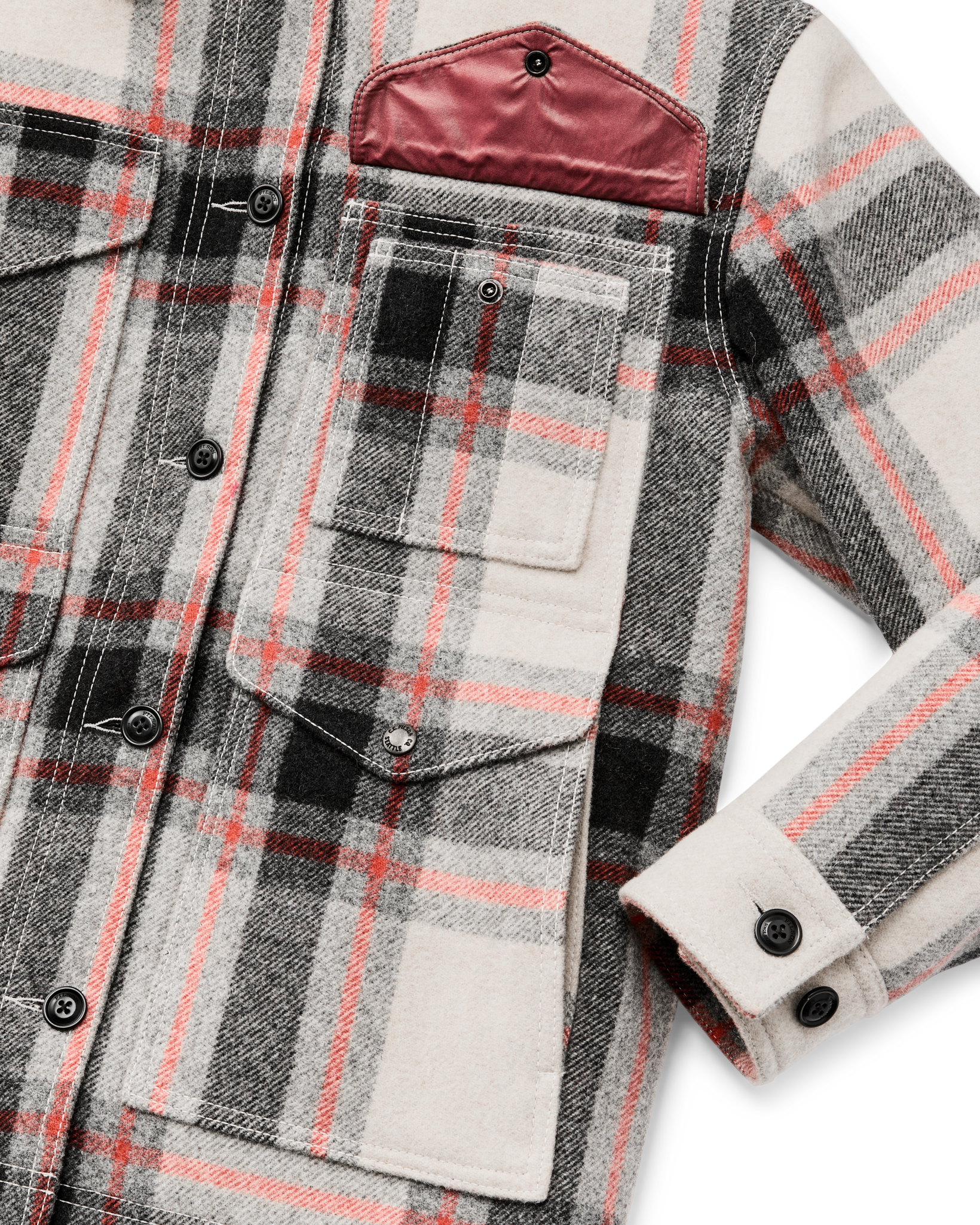 Women's Mackinaw Wool Shearling Cruiser Jacket - Cream / Red / Black Plaid