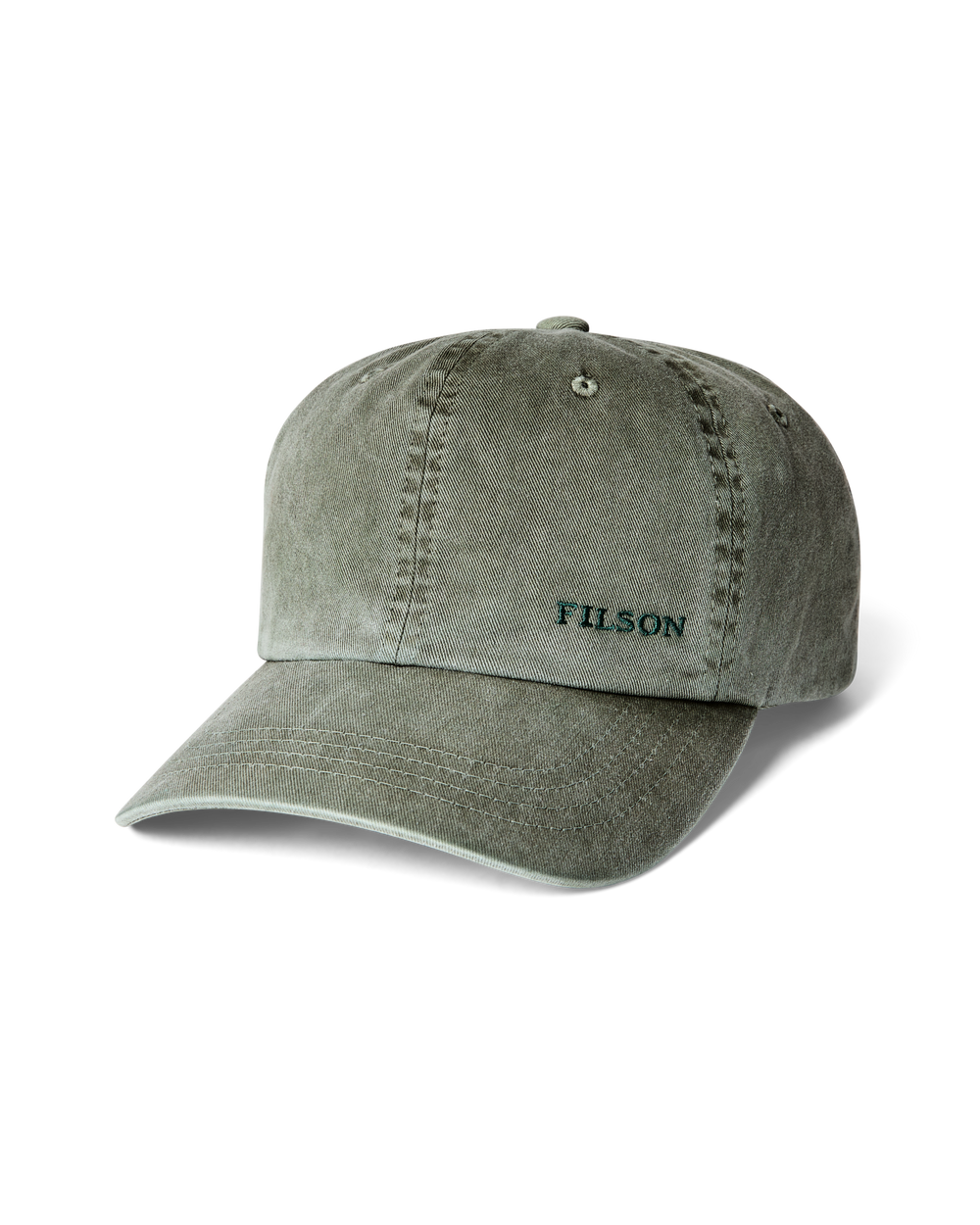 Front-facing image of the Filson Washed Low-profile Logger Cap - Washed Olive