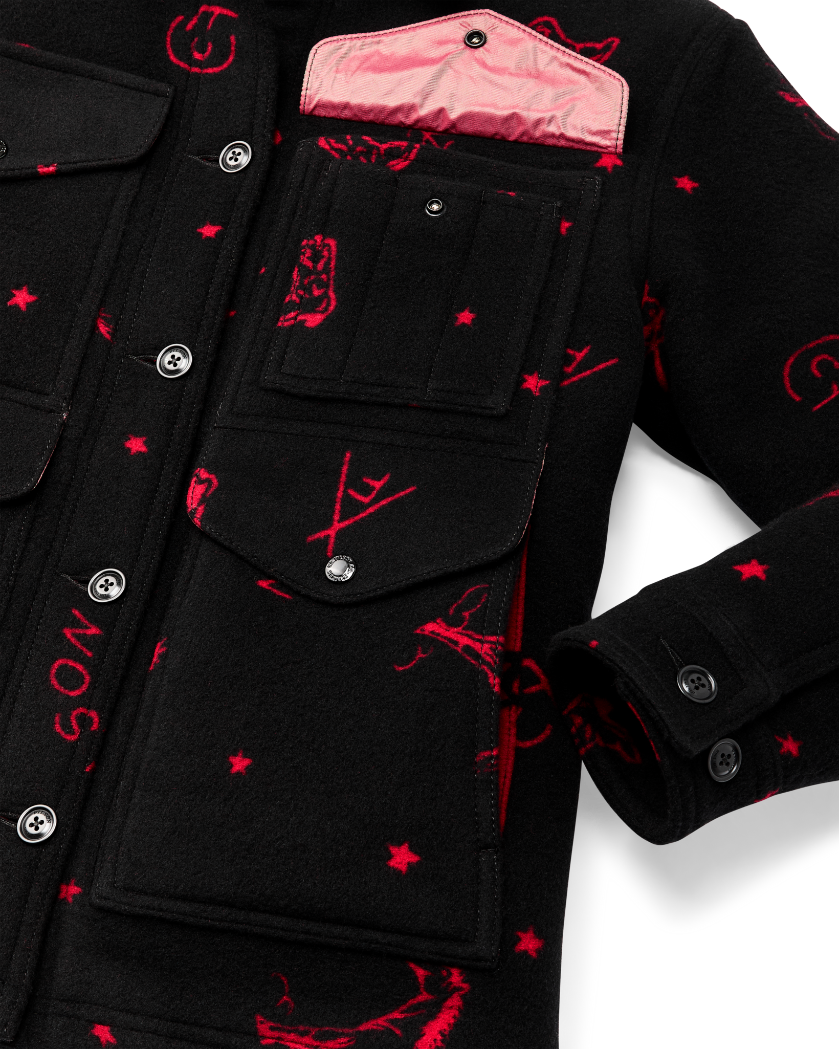 Women's Jacquard Wool Cruiser Jacket - Black / Red Western