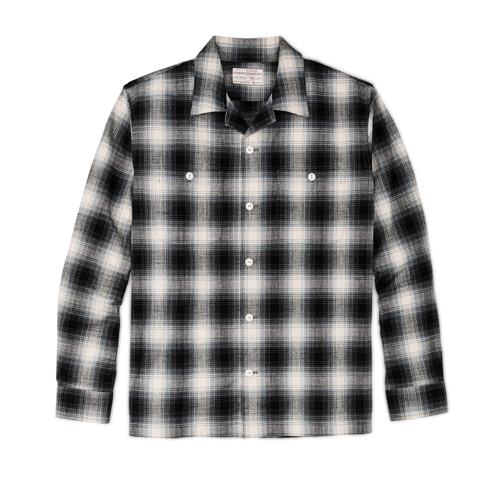 Front-facing image of the Filson Elk Heights Camp Shirt - Black / Gray Shadow Plaid