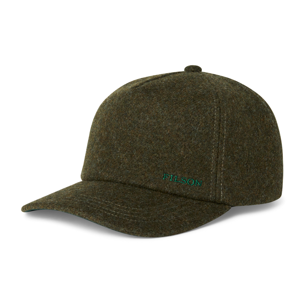 Front-facing image of the Filson Mackinaw Wool Forester Cap - Forest Green