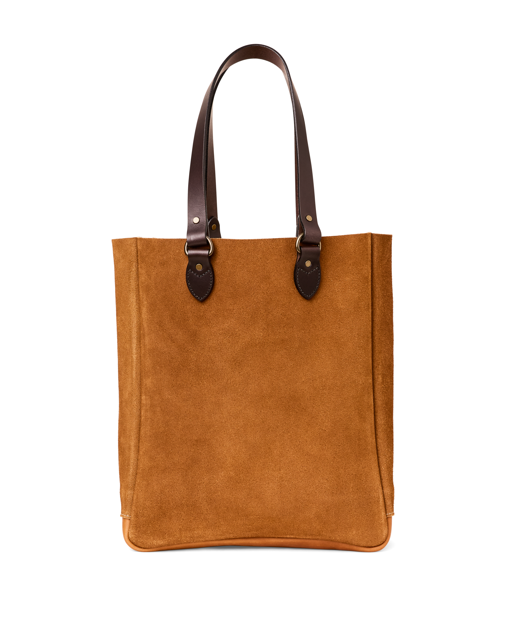 Suede Leather Open Tote Bag - Saddle Brown