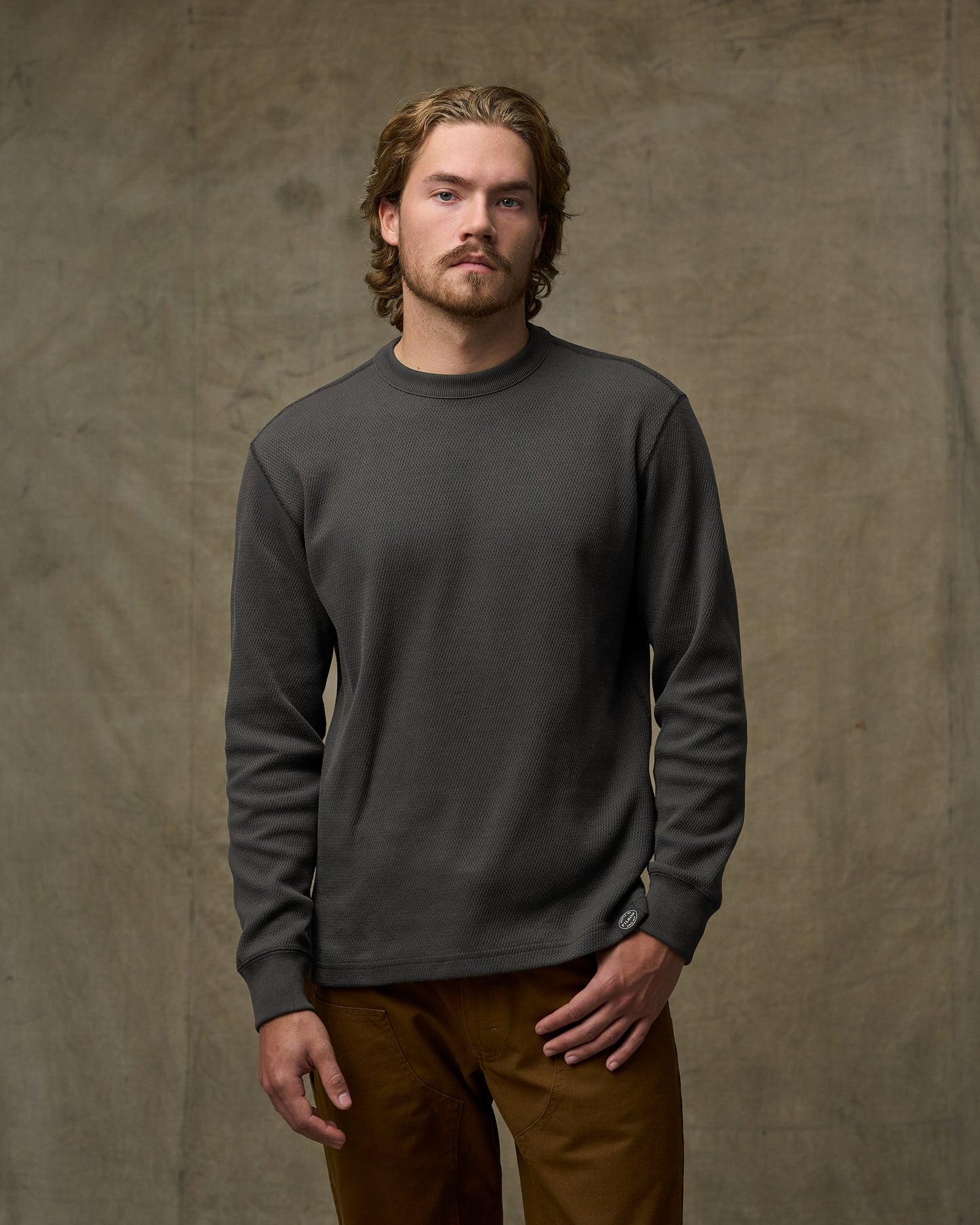 Waffle Knit Thermal Crewneck - Faded Black