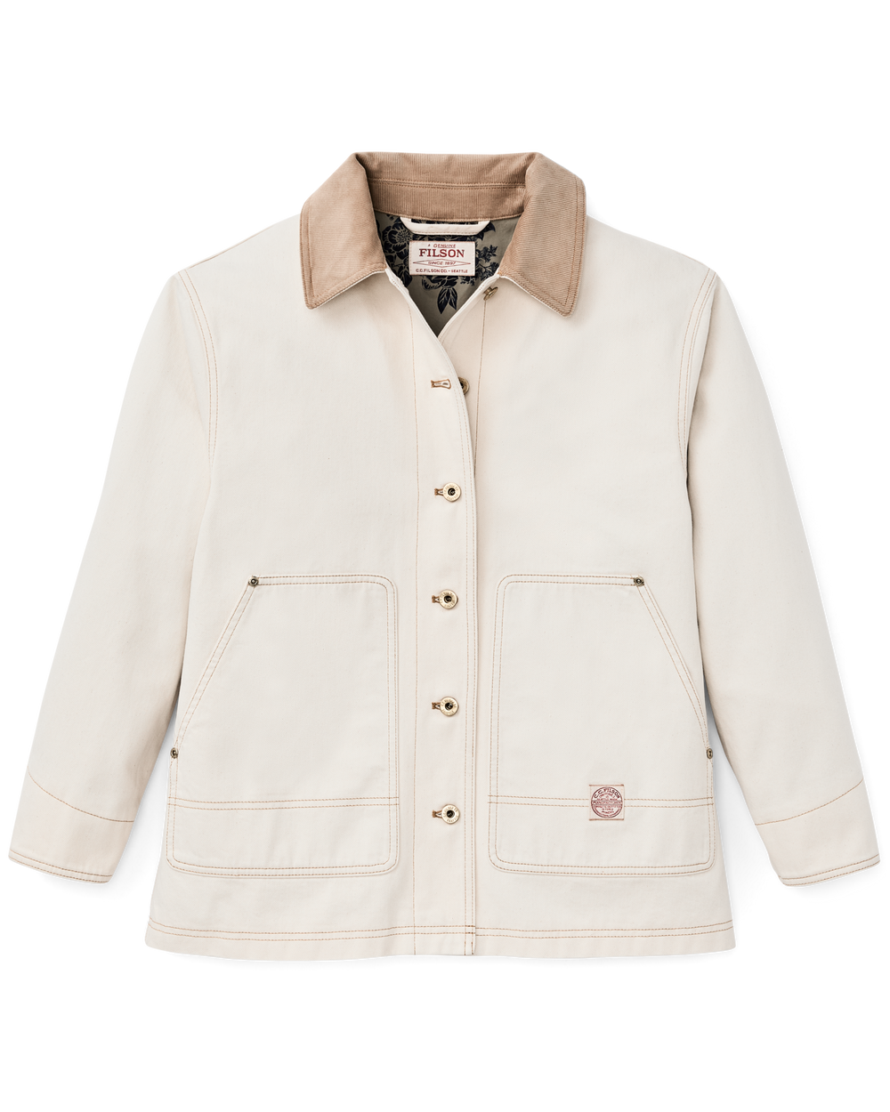 Front-facing image of the Filson Women's 11-oz. Denim Barn Coat - Natural Seed