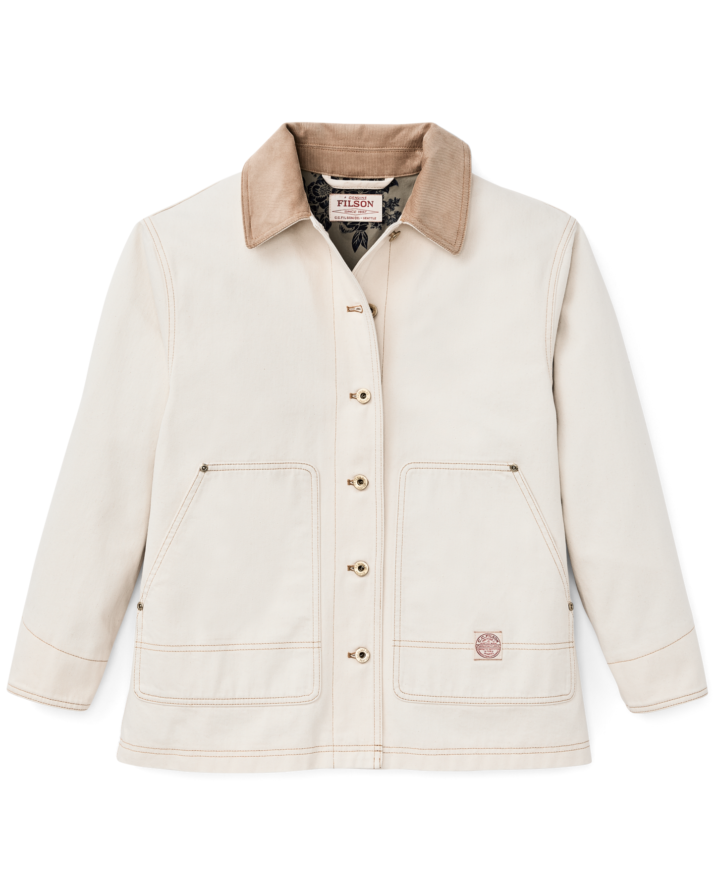 Front-facing image of the Filson Women's 11-oz. Denim Barn Coat - Natural Seed