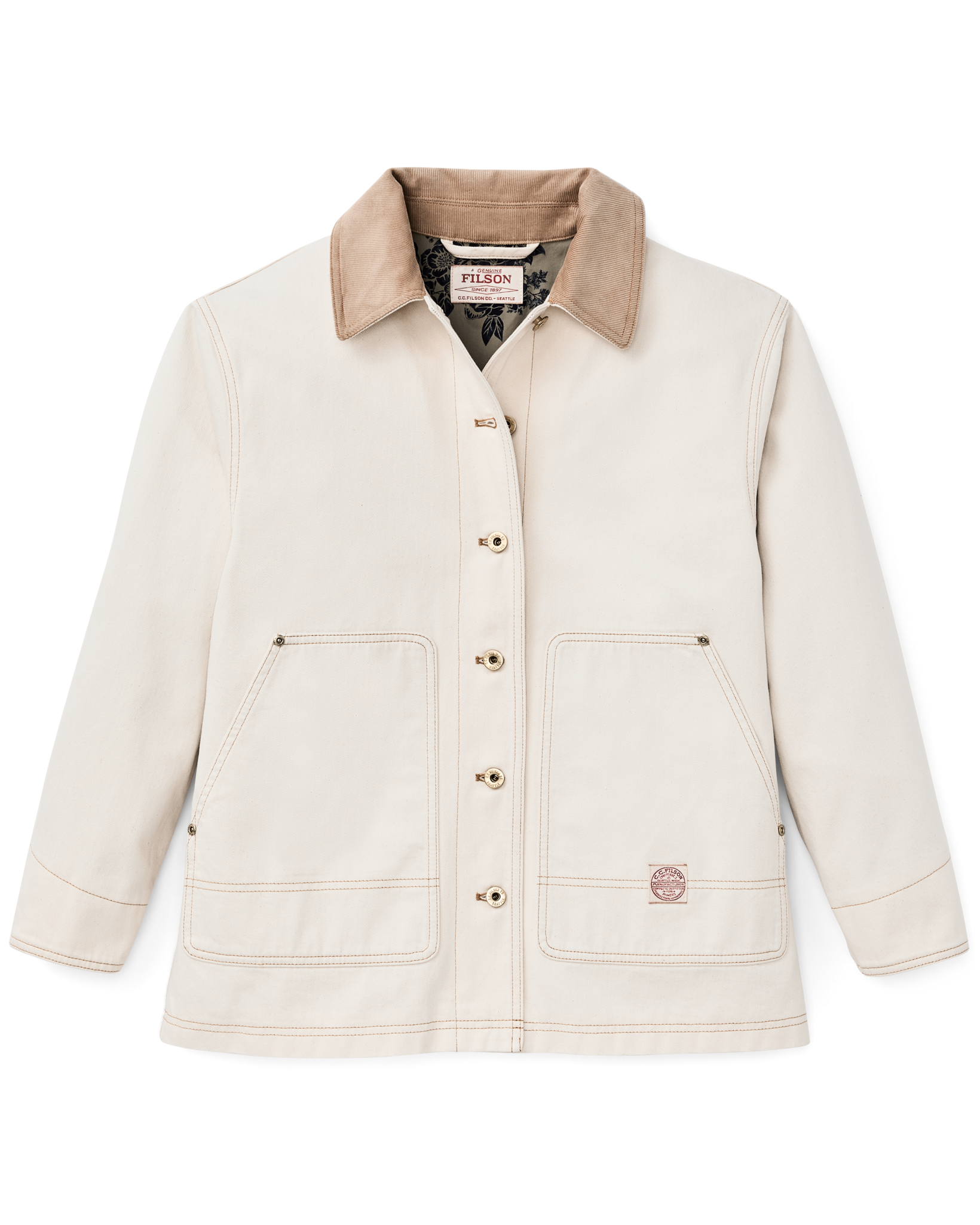 Front-facing image of the Filson Women's 11-oz. Denim Barn Coat - Natural Seed