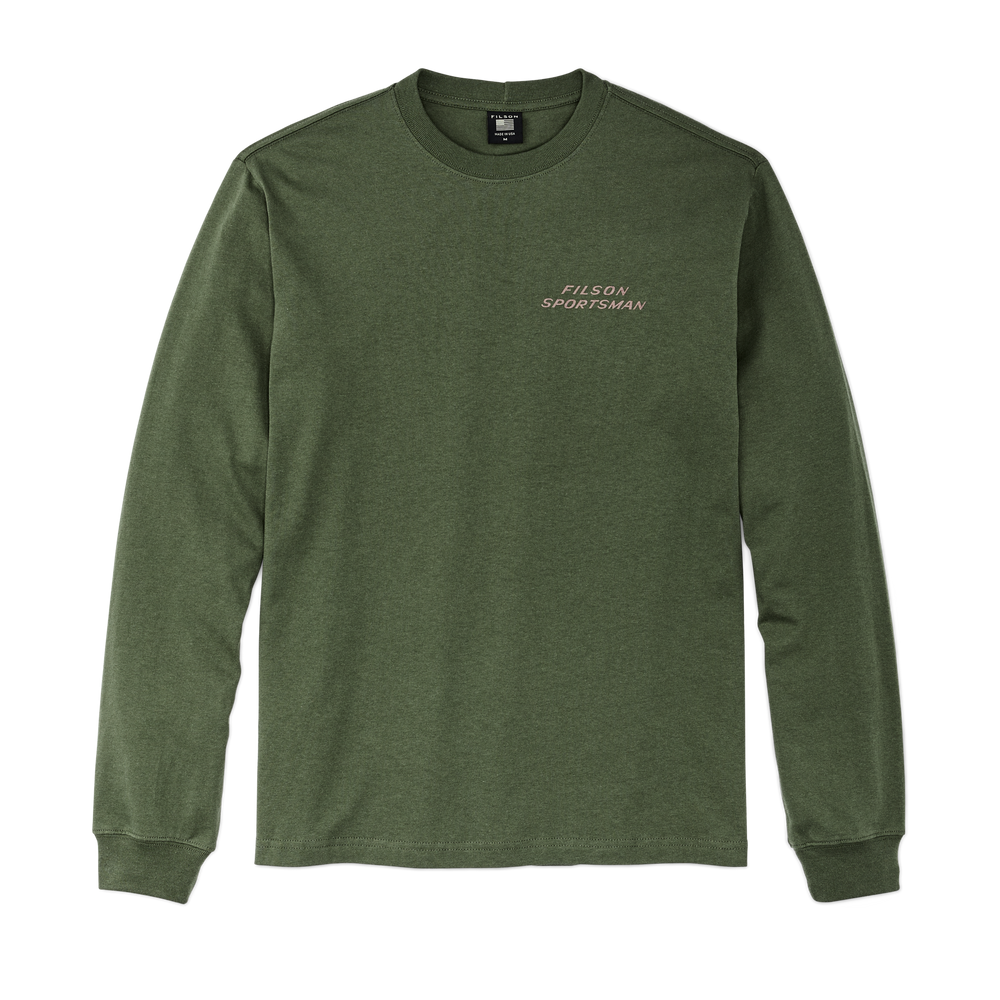 Front-facing image of the Filson Long Sleeve Pioneer Graphic T-shirt - Timber / Ducks