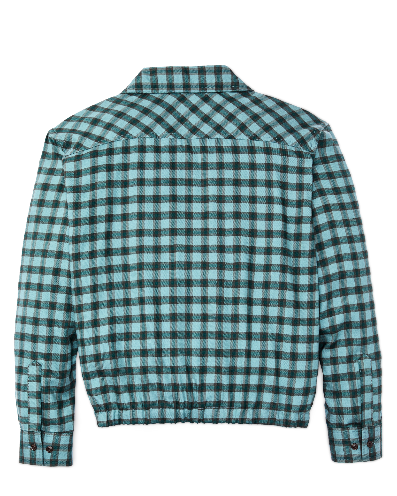 Women's Gathered Hem Shirt - Blue / Navy Plaid