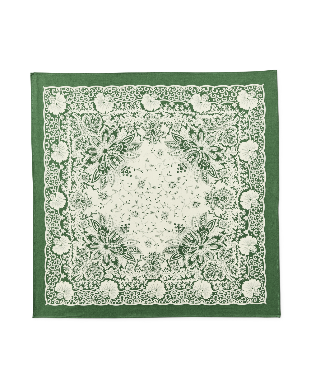 Front-facing image of the Filson Paisley Bandana - Green