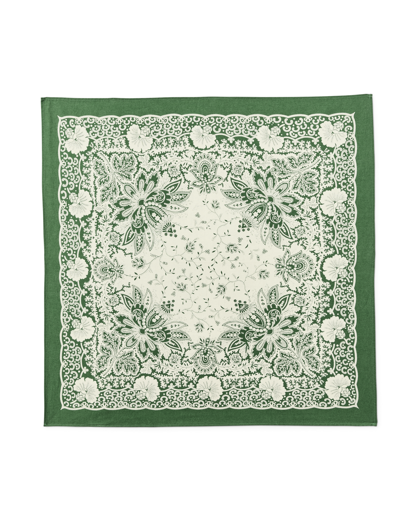 Front-facing image of the Filson Paisley Bandana - Green