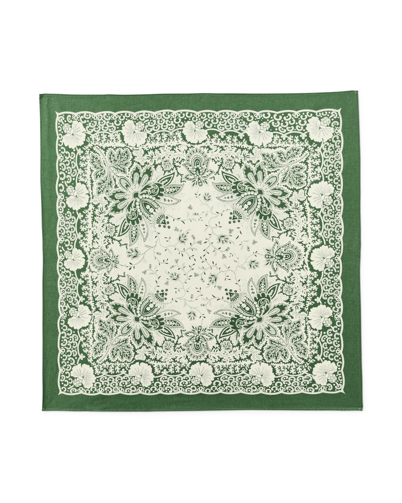 Front-facing image of the Filson Paisley Bandana - Green
