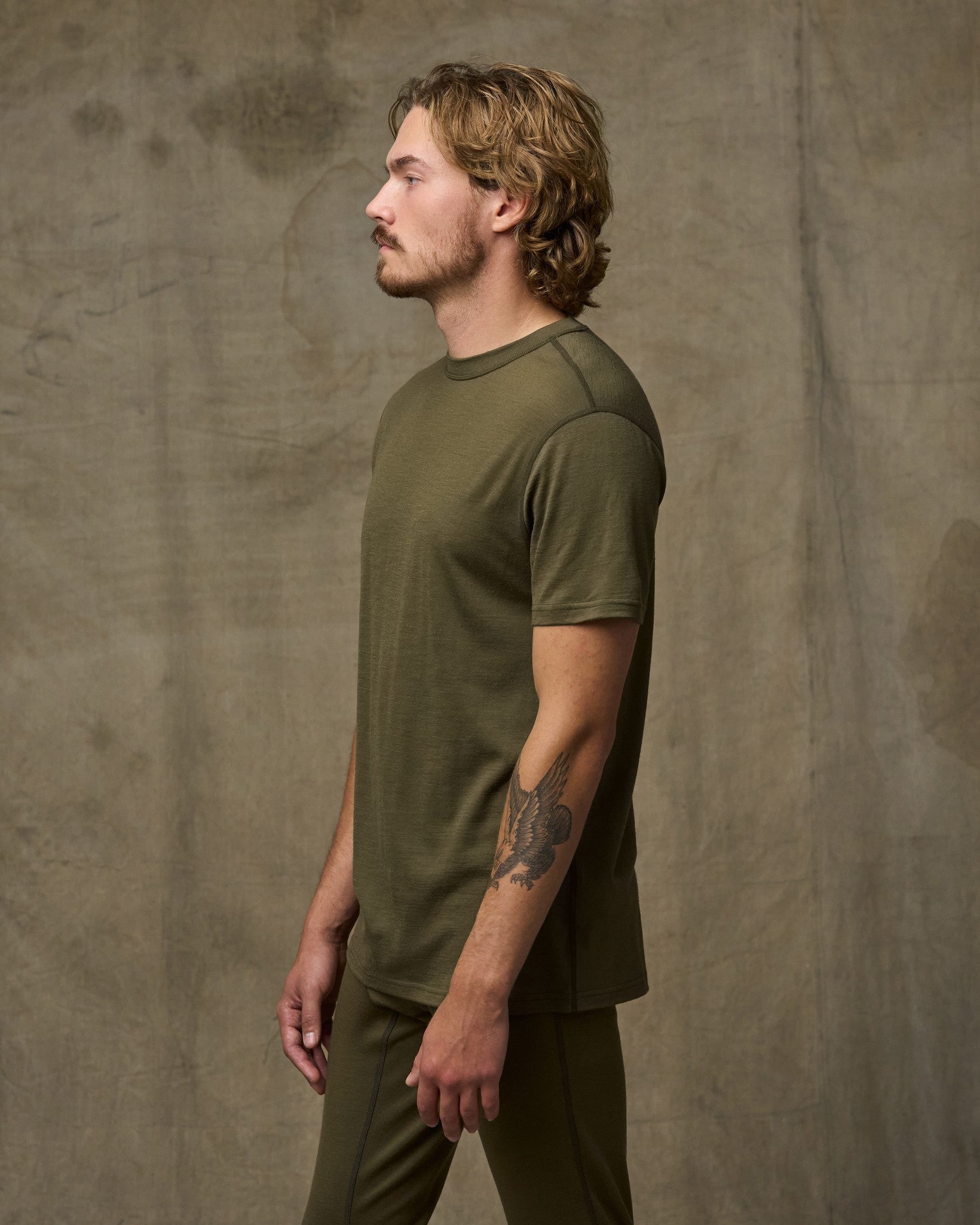 210g Merino Wool Short Sleeve Crewneck - Dark Olive